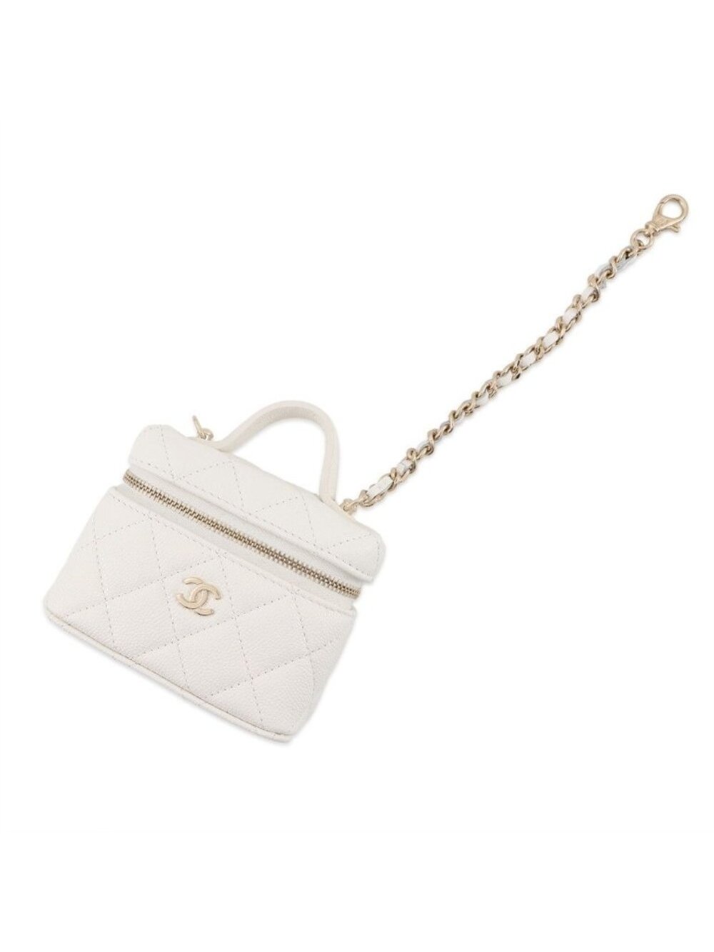 Chanel Charm CC Logo Quilted Classic Mini Bag Caviar Leather Case White